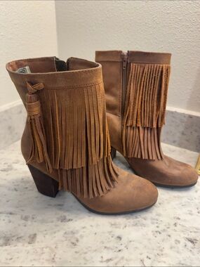 Ralph Lauren Brown Suede Fringe Ankle Booties